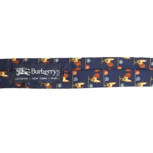 BURBERRY BLUE SILK MEN'S TIE WITH ROOSTER TIE - Picture 2 of 2